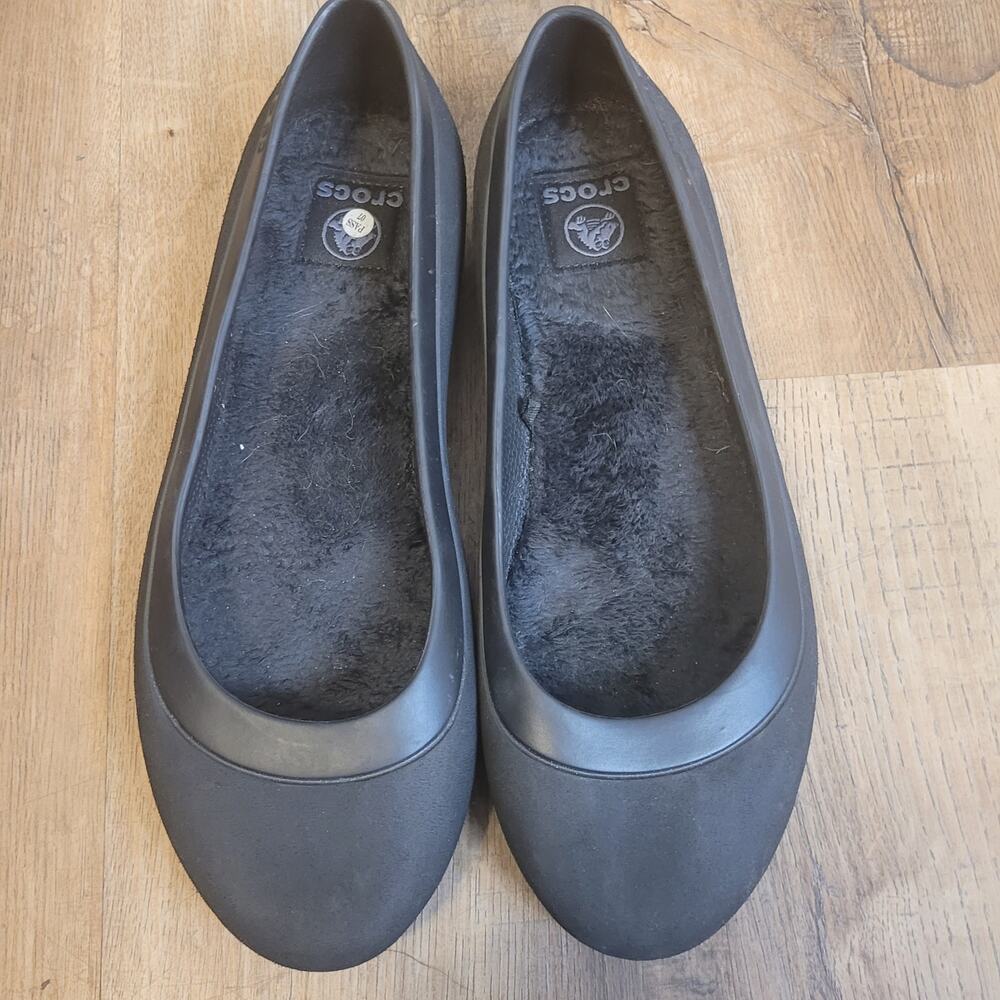 Crocs‎ Classic Black Fux Fur Lined Mary Jane Ballet Shoes Womens Size 9